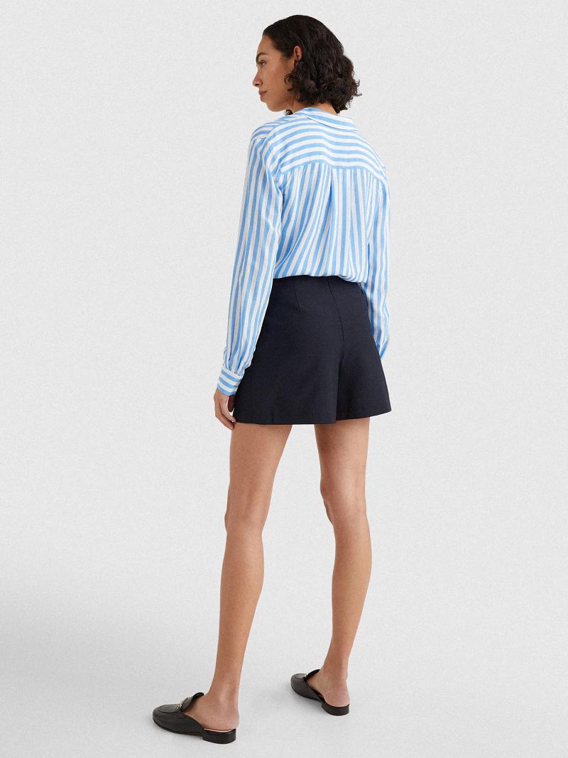 Női Tommy Hilfiger Solid Pleated Rövidnadrág Sötétkék | HU 314AHK